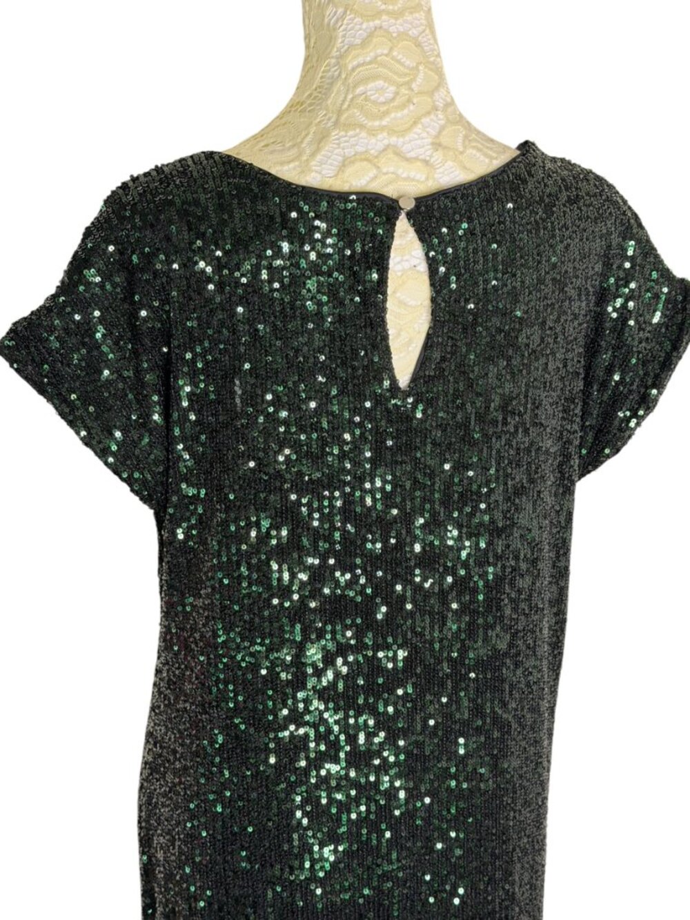 Cable & Gauge Mini Dress Shift Sequin Emerald Green S - Picture 5 of 7